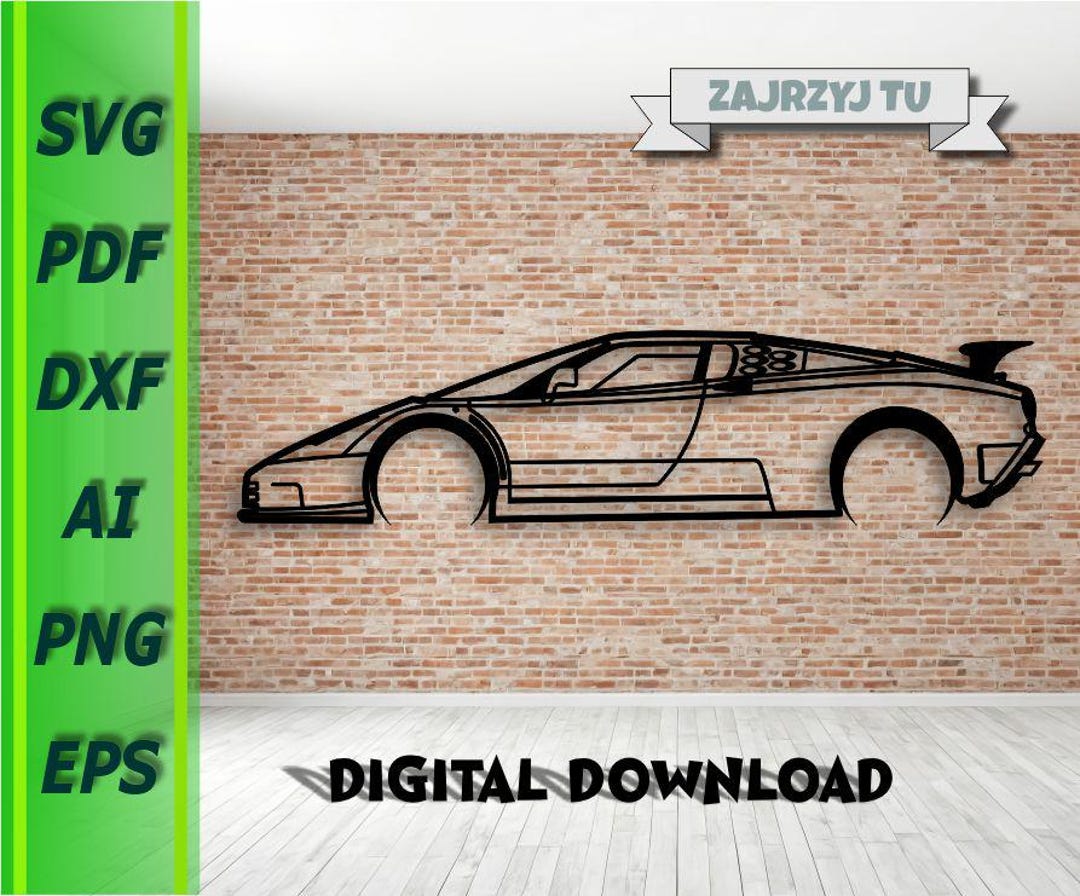 Bugatti EB 110 SS Car Silhouette Metal Car Wall Art Decor Vector