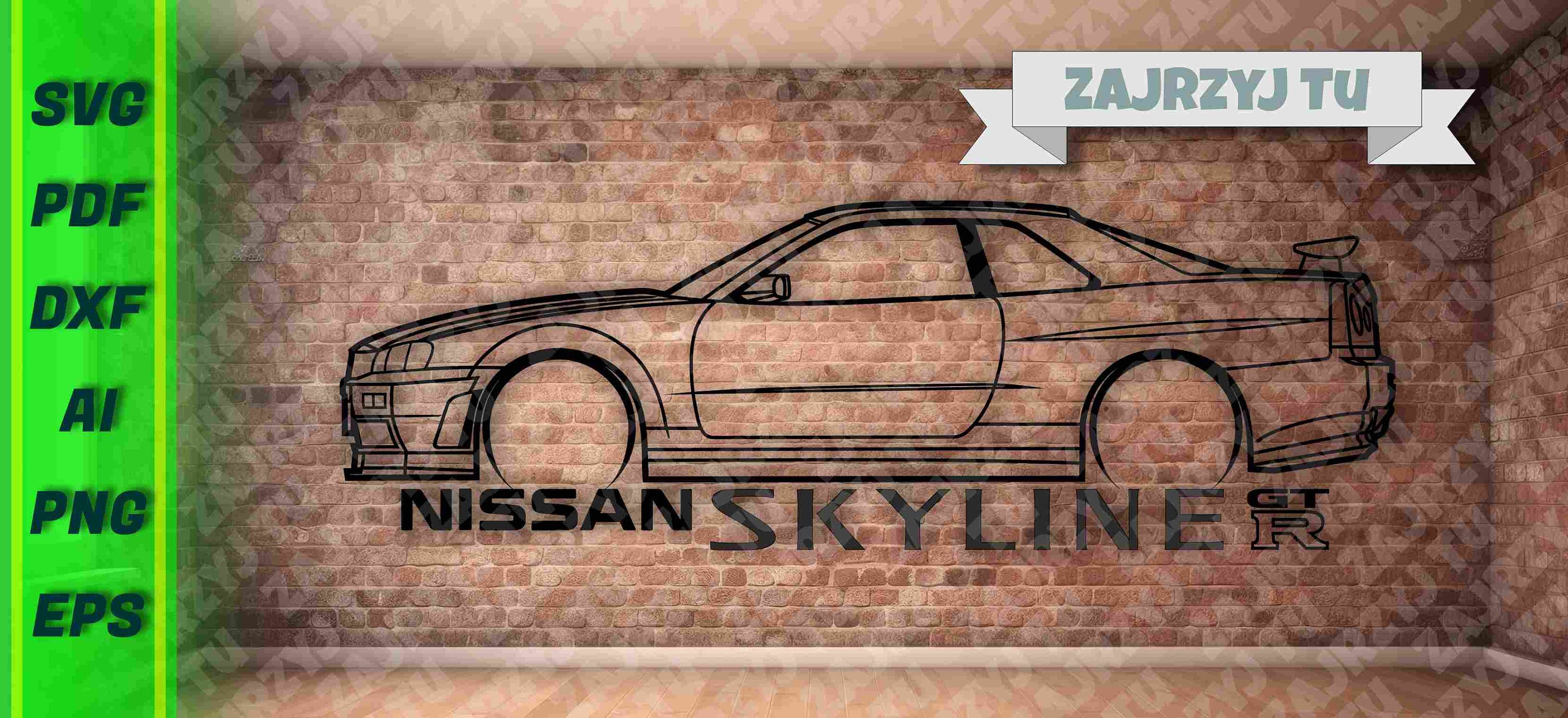 Skyline GTR R34 Metal Car Wall Art Decor Vector File for Laser