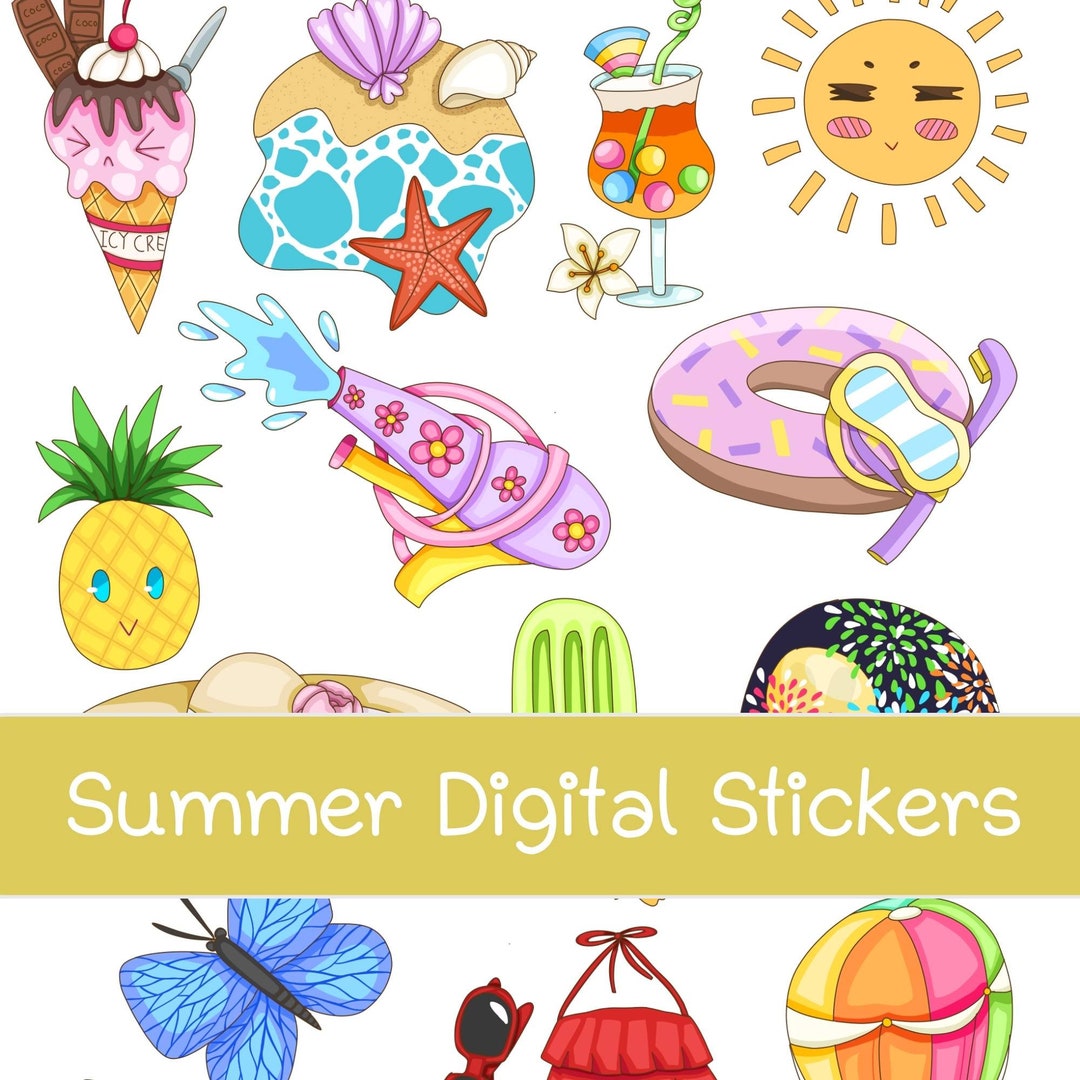 16 PNG Summer Digital Stickers. Commercial Use is OK. Cropped and Clear
