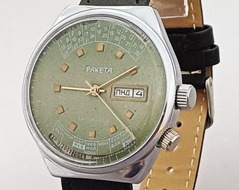Raketa calendrier perpétuel de plusieurs années vintage montre-bracelet mécanique de l'URSS soviétique n° 286