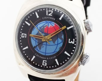 Signal d'alarme satellite Poljot Spoutnik 1-MChZ vintage montre-bracelet mécanique soviétique de l'URSS #36 g