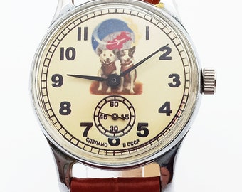 Pobeda Belka Strelka Space vintage montre-bracelet mécanique en URSS soviétique #28 g