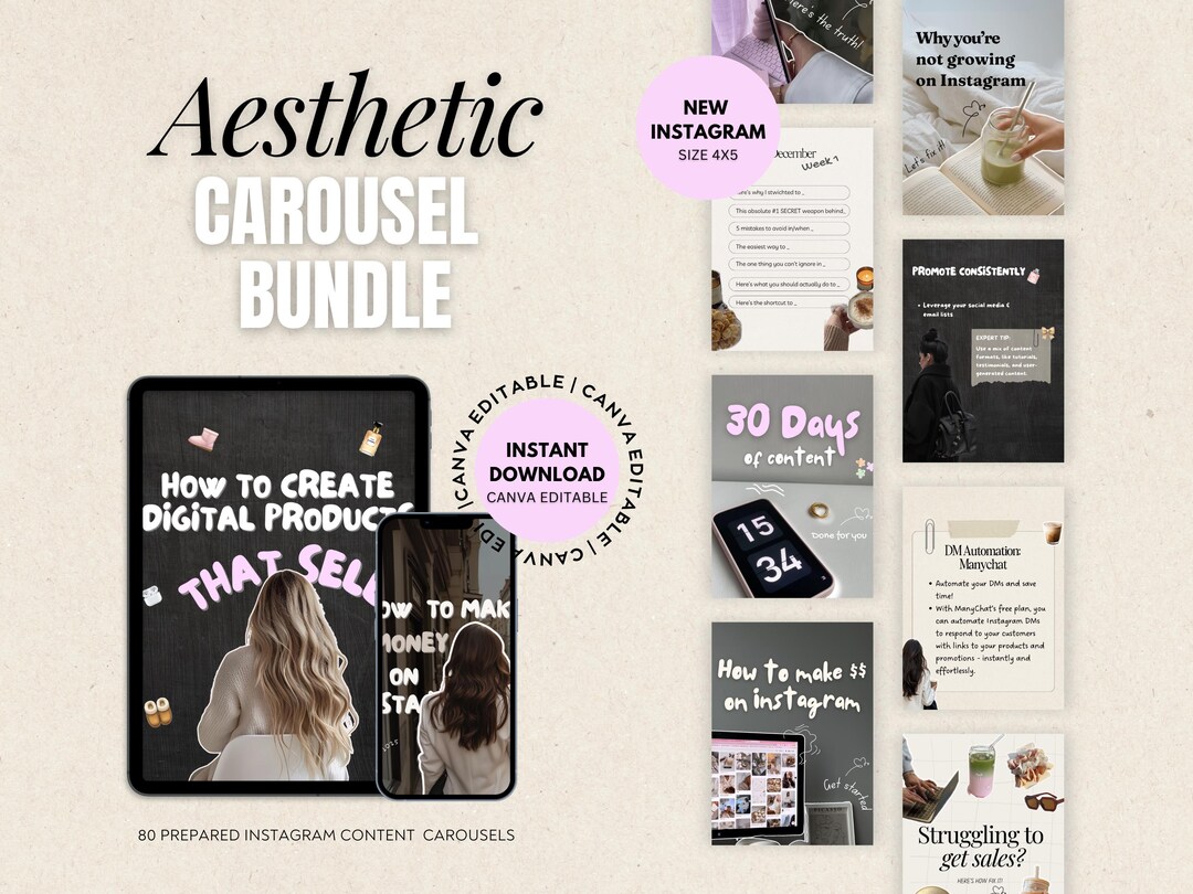 AESTHETIC Instagram Carousel Templates | MRR PLR | Business Growth ...