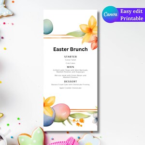 Easter Menu, Printable Easter Menu, Easter Brunch Menu, Editable Printable Template