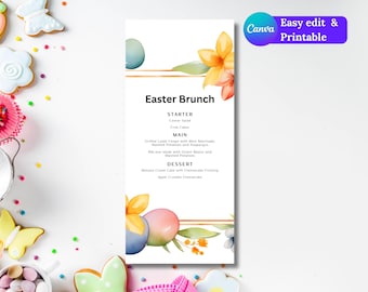 Modello di menu stampabile per il brunch di Pasqua (download digitale)