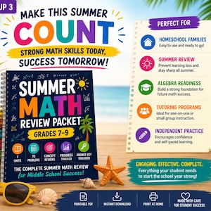 Summer Math Workbook Grades 7-9 | Algebra Readiness Packet | Homeschool Math Review | Bridge Activities | Printable