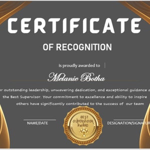 Certificate Template: Best Supervisor Appreciation Etsy Certificate Template: Best Supervisor Appreciation Etsy