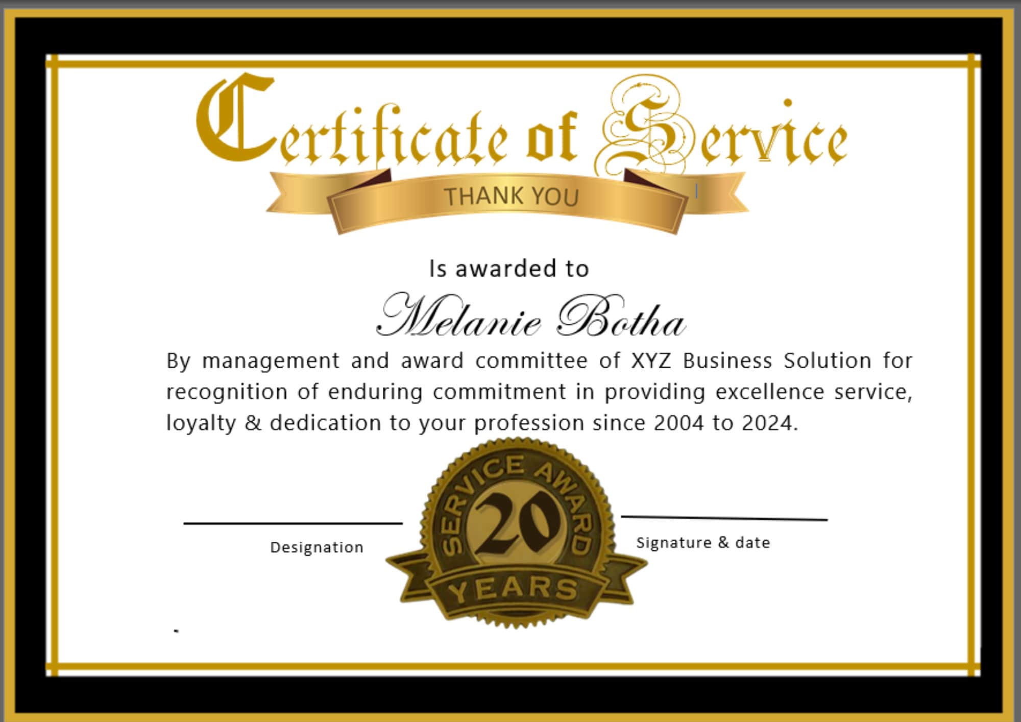 Goodbye After 20 Years Of Business Template Certificate Template: 20 Years of Service - Etsy