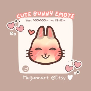 Animated Cute Bunny Emote for Twitch / Discord | Rabbit | Love | Smile | Blush | Kawaii | Transparent | Ready to use | Streamer |