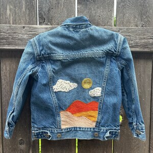 Custom Hand Embroidered “desert landscape” Denim jacket kids XS