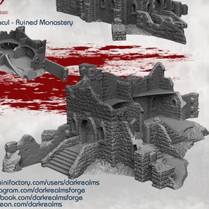Ruined Monastery by Dark Realms DnD Miniature Terrain for Dungeons and Dragons, D&D, D and D, Mordheim, 40k, Pathfinder, Tabletop wargaming