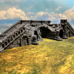Ruinas del Puente de Arkenfel de Dark Realms: Terreno en miniatura DnD para Dungeons and Dragons, D&D, D and D, Mordheim 40k, Pathfinder y juegos de guerra de mesa.