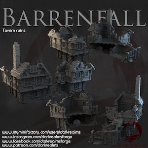 Barrenfall Tavern Ruins DnD Miniature Terrain for Dungeons and Dragons, D&D, D and D, Mordheim, 40k, Pathfinder, Tabletop wargaming