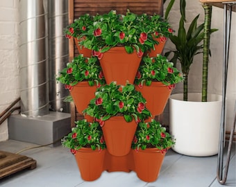 Strawberry Planter Set Of 6 Stacked Trio's Plant Pots Terracotta