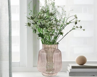 Pink Ribbed Glass Vase 22cm