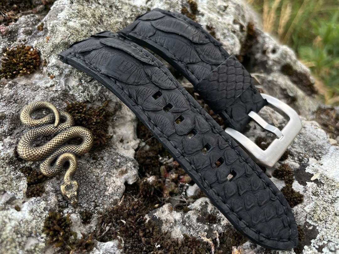 Black Python Leather Watch Band Panerai Breitling Etc - Etsy