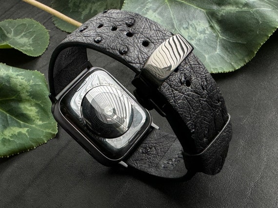 Buy Black Ostrich Leather Apple Watch Band 41mm 44mm 45mm 49mm Online in India Etsy