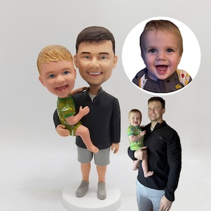 Custom Clay Bobbleheads Father And Son, Meaningful Artwork, Custom Kids And Dad Statues,Father&#39;s Day unforgettable,personalized bobbleheads