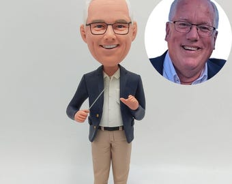Custom Conductor Bobblehead Personalized Music Instructor Figurine with Baton for Male Portrait Display