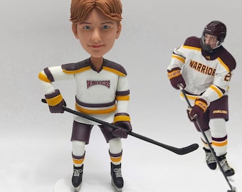 Custom Hockey Player Bobblehead – Personalized Team Uniform Figurine Ice Character Sculpture Season Recognition Edition