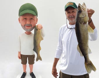 Custom Fisherman Bobblehead – Personalized Dad Holding Fish Figurine Creative Outdoor Character Sculpture Edition Model