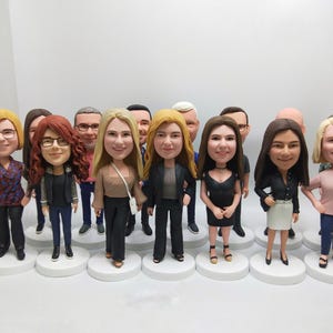 Personalized qroup bobbleheads , custom fun Christmas company gifts , custom personalized bobbleheads for all employees , group figurines