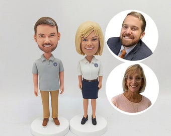 Custom Office Team Bobblehead Figurine Matching Uniforms with Professional Style and Friendly Pose Keepsake