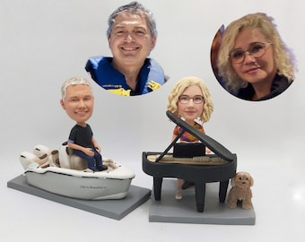 Custom Couple Bobblehead on Watercraft and Piano Personalized Figurines Created from Photos for Home Display