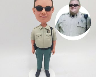 Custom Law Enforcement Bobblehead in Uniform with Sunglasses and Confident Pose Honor Keepsake