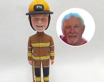 Custom Firefighter Bobblehead – Fire Chief Helmet Figurine Creative Character Sculpture Department Edition Tribute Service