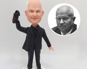 Custom Man Bobblehead in Black Suit Holding Shoe for Personalized Gift and Unique Keepsake
