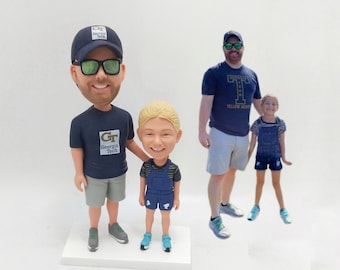 Custom Dad and Daughter Bobblehead in Casual Outfits with Outdoor Pose and Heartwarming Keepsake