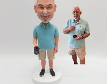 Custom Casual Dad Bobblehead Holding Drink Cup for Birthday Celebration and Personalized Keepsake Gift