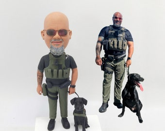 Custom Tactical K9 Handler Bobblehead with Dog Partner for Hero Appreciation and Unique Keepsake