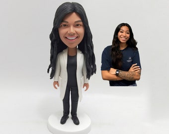 Custom Female Doctor Bobblehead in White Coat for Medical Appreciation and Personalized Keepsake Gift