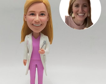Gepersonaliseerde bobblehead-tandarts op maat gemaakt van foto's voor thuisweergave met kerst