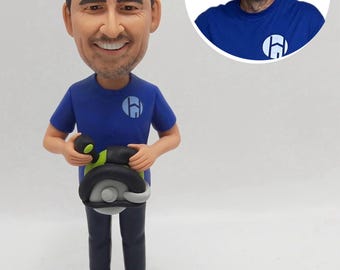 Custom Racing Wheel Bobblehead – Personalized Car Enthusiast Figurine Made From Your Photo