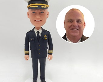 Custom Pilot Bobblehead, Personalized Bobble Head As Captain Retirement Gfit, Military Man Gift For Boss, Grandpa, Birthday Anniversy Gift