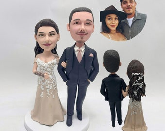Custom Wedding Cake Topper Couple Bobblehead Personalized Figurines Created from Photos for Ceremony Display