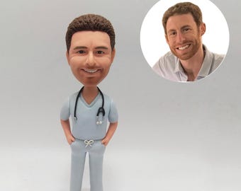 Custom Male Nurse Bobblehead With Stethoscope, Personalized Medical Staff Gift For Work Celebration Events