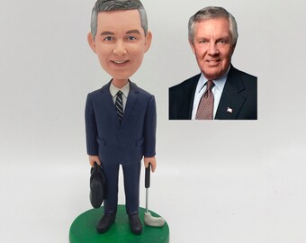 Custom Business Man Golfer Bobblehead with Briefcase for Personalized Gift and Special Occasion Keepsake