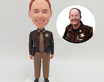 Custom Female Officer Bobblehead in Sheriff Style Uniform for Law Enforcement Appreciation and Keepsake