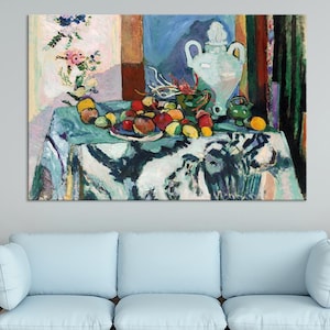 Henri Matisse Blue Still Life (Nature morte bleue) Canvas Print, Colorful Fauvist Art Featuring Fruits, Reproduction Art, Fine Art Prints