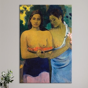 Two Tahitian Women by Paul Gauguin – 1899 Post-Impressionist Masterpiece | Rolled or Framed Canvas Wall Art Print