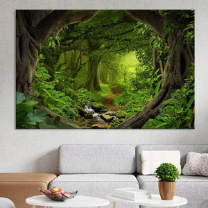 Enchanting Forest Canvas Print, Nature Wall Art, Greenery Path and Mystical Trees, Fantasy wall art, Home Office Decor