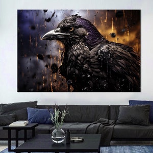 Raven Canvas Print, Dark Bird Art, Gothic Wall Decor, Animal Canvas, Modern Wildlife Art, Home Office Wall Art