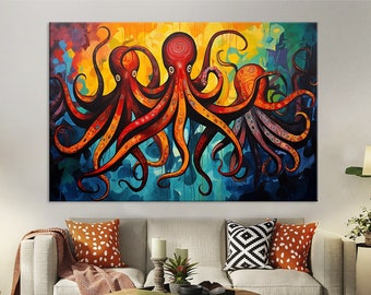 Octopus Canvas Art Print Underwater Wall Art Colorful Print Extra Large Wall Art  Modern Framed Canvas Art