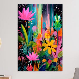 Vibrant Floral Canvas Wall Art – Colorful Botanical Garden Print – Modern Bright Flower Artwork – Large Nature-Inspired Home Decor