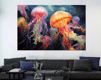 Jellyfish canvas art print, Jellyfish wall art, Underwater Life print, Jellyfish wall decor, Wildlife Art, Nursery wall decor