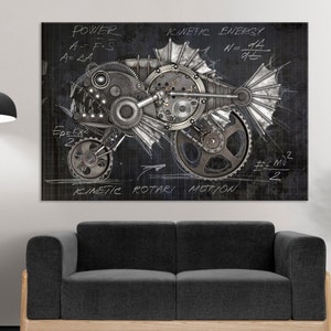 Steampunk Mechanical Fish Wall Art – Industrial Science Blueprint Canvas – Piranha Art Print – Unique Gift for Engineers & Makers